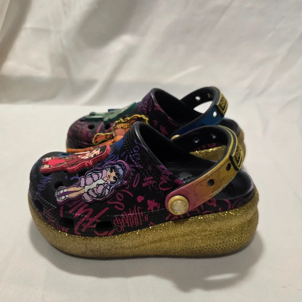 Kids‎ Rainbow High Crocs Clogs Charm Glitter Gold Strap Size C11